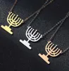 Hänge halsband judiska menorah tatuering amulet män kvinnor halsband tro shabbat rostfritt stål par gåva guld krage choker jud3663889