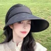 Wide Brim Hats Ink Style Personalized Empty Top Hat Women Summer Large Seaside Sun Cap Students Outdoor UV Protection Retro Visor