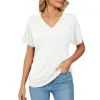 T-shirt feminina 3D Impressão de cor sólida simples Tops de deco