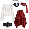 5 Pcs Women Pirate Costume Blouse Tops Corset Waist Belt Pirate Skirt Stripes Headscarf Halloween