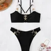 Swimwear féminin 2024 Anneaux de métal sexy Bikini Halter MAISSUME FEMME Femmes Femmes Two-pièces Set Bather Bathing Costume Swim Lady