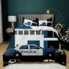 Ensembles de police de police couvercle de couette noire policière noire Car Twin Liberding Set Cartoon Vehicle Countrezer Red Cop Lights Couvercle de la courtepointe en polyester