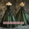 Party Dresses Green and Black Lace Applique Tulle axelbandslös bollklänning i full längd Kväll Formell prom Dress Hand Made Custom Size W11-5