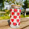 Tumblers Red Love Heart Shiping Ban Can с бамбуковой крышкой соломенной кофейной подарки для кофе для пар, друзья Summer Cup H240425