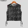 Tanques masculinos Incerun 2024 American Style Lace Print Perspective Mesh Mesh Colets Casual confortável masculino sem mangas S-5xl