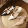 24ss talons pour femmes sandales classiques London High Heel Slingback Pump Luxury Femmes Dress Chaussures avec des glissades de bracelet en cristal Stiletto Talons