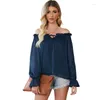 Women's Blouses 2024 Zomer Ruches Chiffon Shirt Women European en American Leisure Striped Off-The-Shoulder pullover Long Sleeve Loose