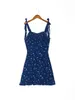 Casual Dresses 2024 Elegant Women's Adjust Star Print Blue Mini Ruffle Dress Vintage Split Party