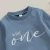 Tシャツ幼児の男の子スウェットシャツ長い丸いネックレター刺繍プルオーバークルーネックシャツトップ冬の秋の衣料品2404
