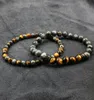 2PCSET TIGER ELEY STONE BEADS BRACELETE BUDA BRACELETS BRACELES BALLEGS MEW MEN Labradorita Micro Inlay Zircon8141100