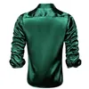 Herrklänningskjortor Mens Big Size Green Silk Satin Lapel Collar Solid Long Sleeve Social Shirt Soft High Quality Blause For Man