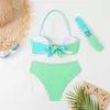 Women's Swimwear Luxury Rhinestones 2 Piece Swimsuit For Women Blue Green Patchwork Bikini Sexy High Waist Suspender Backless 2024