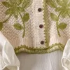Kadınlar Sıradan V-Neck Düğmesi Aşağı Kırpılmış hırka puf uzun kolu zarif nakış çiçek ceket kapla kaplama bluz 240424