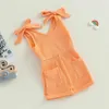 Rompers PUDCOCO Niños Niños Baby Girls Maneveless Romper Camiseta de color sólido Ropa de verano con bolsillos 6M-4T D240425