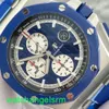 AP Crystal Pols Watch Royal Oak Offshore Series 26400so Blauwe keramische cirkel blauw gezicht Witte timingschijf Datum automatisch mechanisch horloge