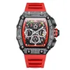 NIEUW ONOLA VOLLEDIGE DIAMAND Multi Functional Fashion Waterdichte Quartz Men's Watch Silicone Tape Watch