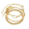 Bracelet de chaîne de métal bohème perlé ensemble pour les femmes Géométrique Gold Couleur épaisse chaîne de liaison ouverte Brangle Femelle Bijoux de mode 240423