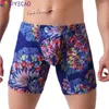 Men de caisse à longues jambes Boxer glace Silk Shorts sous-vêtements Pantes basse taille du genou longueur calzoncillos hombre cueca