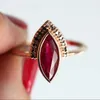 Band Rings Fashion Rhombus Red Zircon Stones Rose Gold Color for Women Classic Metal Marquise Bridal Wedding Set Jewelry H240425