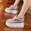 Chunky Platform Hollow Out Sandals for Women Summer 2024 New Fashion 8cm Wedges Little White Shoes Ladies Mesh Sneakers