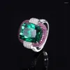 Anneaux de cluster 925 Bijoux en zircon en argent sterling 12x16 mm Big Ovale Forme verte rouge Ruby Ruby Rogue pour les femmes