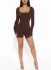 Jumpsuits für Frauen ROMPER 2024 Frühling/Sommer Neue Frauen Lange Slave Overall Shorts Long Slave sexy ultra-dünn U-Neck Jumpsuit Y240425