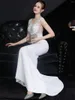 Casual jurken sexy zie door witte diamanten maxi zomerjurk vrouwen luxe bruidsmeisje elegante bodycon lange avondvestido