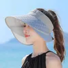 Breda randen hattar hink hattar kvinnor sommar vikbar anti-uv strandhatt fast färg stretchable stor brim sun hatt damer solskyddsmedel c kvinnliga resor cs j240425