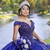 Navy Blue Princess Quinceanera Dresses Off the Shoulder Ball Gown 2024 Sweet 16 Dress Beads Appliques Lace Beads 15th Party Gown