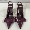 LMCAVASUN Woman skórzane obcasy kokardowe Eleganckie solidne slingbacki seksowne buty do stiletto dla kobiet luksusowe buty ślubne 240422