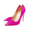 Blingbling Rhinestone High Heels sppring en herfst nieuwe suede trouwschoenen damesfeest gericht op teen enkele pompen 12 cm