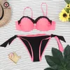 Women's Swimwear CHINGYUN 2024 Style Beach Bikini European And American Fashion Sexy Water Pink Lace Female Split Low Waist Bandeau Swimming