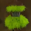 Bühnenbekleidung Strass -Pailletten Frauen mini sexy Kleid Khaki Glitter Dancer Sänger Showgirl Bühnenverschleiß Nachtclub Drag Kostüm D240425