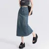 Skirts Retro Denim Maxi Skirt With Slit Young Women Summer High Waist Midi Jean Elegant Blue Long A Line Harajuku