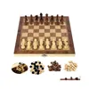Schachspiele 3 in 1 Brett falten hölzerne tragbare Spiel für ADTSCHESS -Checkers und Backgammon Drop -Liefersport Sport im Freien Freizeittabelle oty5o