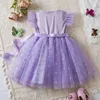 Robes de fille à polka bébé robe fille robe princesse en mesh jupe d'été sans manche de fantaisie anniversaire de fête de baptême