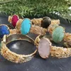 Bangle Natural Crystal Copper Flower Buzel Ajustável Jóias Boho para mulheres Obsidianas de ametista de Lapis