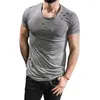 Men's Suits NO.2A2271 Hole Ripped T Shirts Men Short Sleeve T-shirt Fitness Summer Clothes Funny Solid Tshirt Streetwear Slim Tops