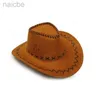 CAPS HATS PARREN-CHILD SUMMER TRAVEL SUMERSCREEN SUEDE SUEDE LEATER WESTERN COWBOY HAT MEN MEDIN SIDE BIG WIDE BRIM SUN JAZZ COSPLAY CAP W2 D240425