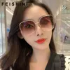 Solglasögon Feishini varumärke trendig metall överdimensionerade fyrkantiga kvinnor mode UV400 Protector Korea Glasögon lyxig original