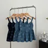 Kvinnors tankar blomma tryckt denim toppar för kvinnor v-ringning söta korta blusar skjortor jeans camisole tees