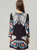 Women's Runway Dresses O Neck 3/4 Sleeves Printed Beaded Fashion High Street Mini Vestidos