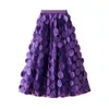 Kjolar kvinnor tyll tutu kjol sommarkläder solid färg 3d dot elastic mesh fairy a-line kvinnliga kläder streetwear