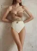 Kadın Mayo Renk Bloğu Parlak Doku Bir Parça Mayo Tasarımcısı Kesim Seksi Bikini Plajı Etek Seti Tatil Bahar Banyosu