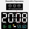 Relógios 25*16*3cm Grande relógio de parede digital Data de umidade automática Mesa de tempo de escurecimento Relógio 12/24H LED despertador