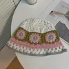 Chapeaux à bord large chapeau seau fleur chapeaux de seau en tricot pour les femmes faites à la main crochet creux de bassin creux dames skullies c printemps d'été