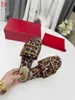 Luxury designer Signature PINK Leather Leopard Calf-hair Open Toe Slip On Mule Sandals Slides With Box