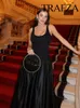 Casual jurken trafza dames chique elegante zwarte mouwloze patchwork -jurk vrouwelijke vintage sling losse feest slanke geplooide vestidos