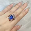 Band Rings 2022 Classic Temperament Pink Sapphire Ring Micro Set Zircon Geometry Fashion Ladies Wedding Party Jewelry Gift H240425