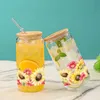 Tumblers 16oz Sunflower At The Bottom Of Cup Drinking Glass Can With Bamboo Lid And Straw Juice For Hot/Cold Drinks Drinkware H240425